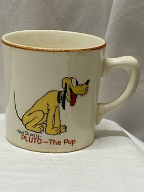 * 1930s Disney Pluto The Pup Ceramic Mug Patriot Salem Mickey Mouse Reverse